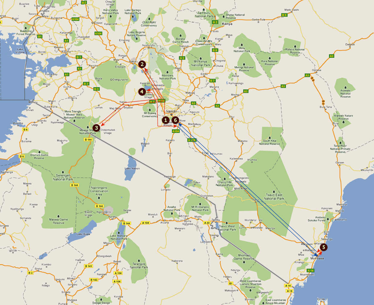 Route informatie Kenia 12 daagse familie safari 12 daagse privé safari Kenia Route informatie Kenia 12 daagse familie safari 12 daagse privé safari Kenia