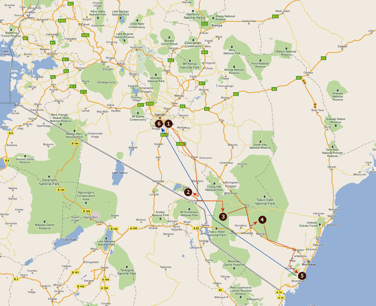 Route informatie Kenia 14 daagse familie safari 14 daagse privé safari Zuid-Kenia Route informatie Kenia 14 daagse familie safari 14 daagse privé safari Zuid-Kenia