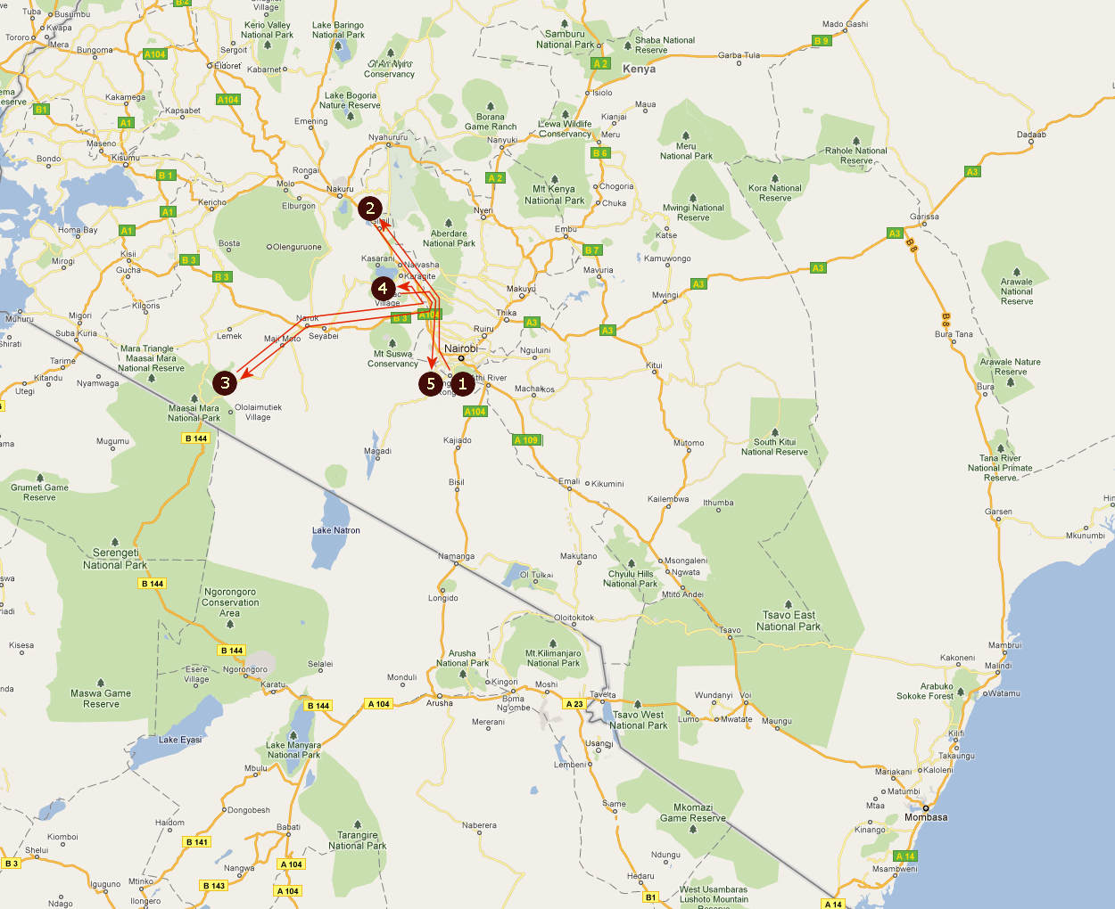 Route informatie Flamingo safari 7 Daagse prive safari rondreis Kenia Route informatie Flamingo safari 7 Daagse prive safari rondreis Kenia