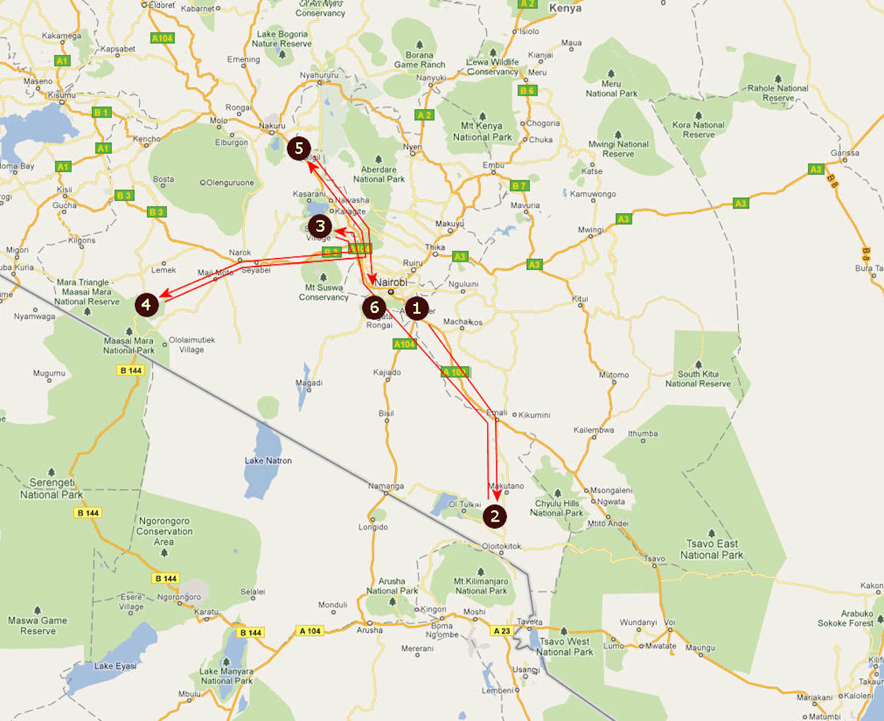 Route informatie Ndovu safari 8 daagse prive safari Kenia Route informatie Ndovu safari 8 daagse prive safari Kenia