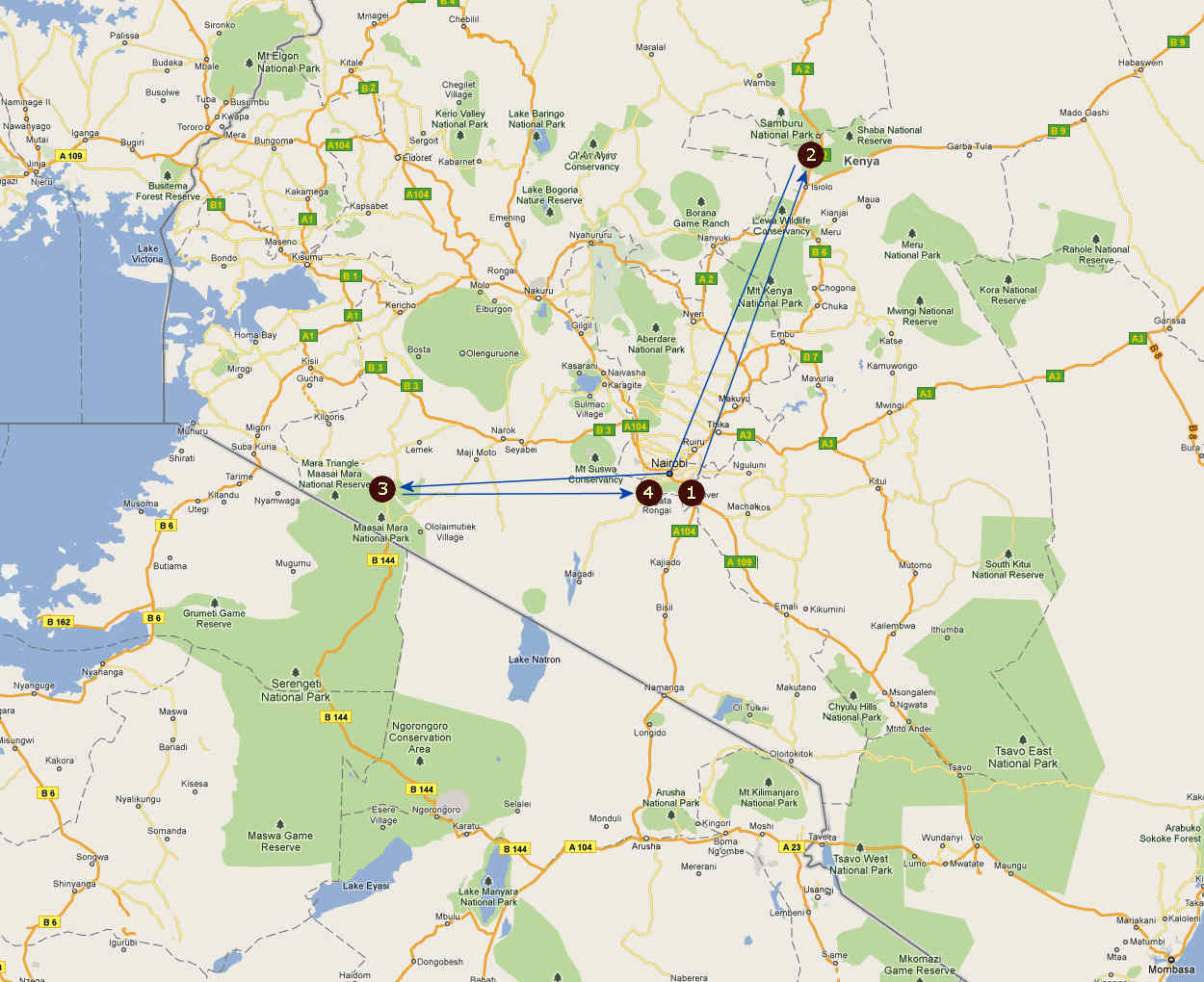 Route informatie Wings over Africa 8 daagse luxe rondreis Kenia Route informatie Wings over Africa 8 daagse luxe rondreis Kenia