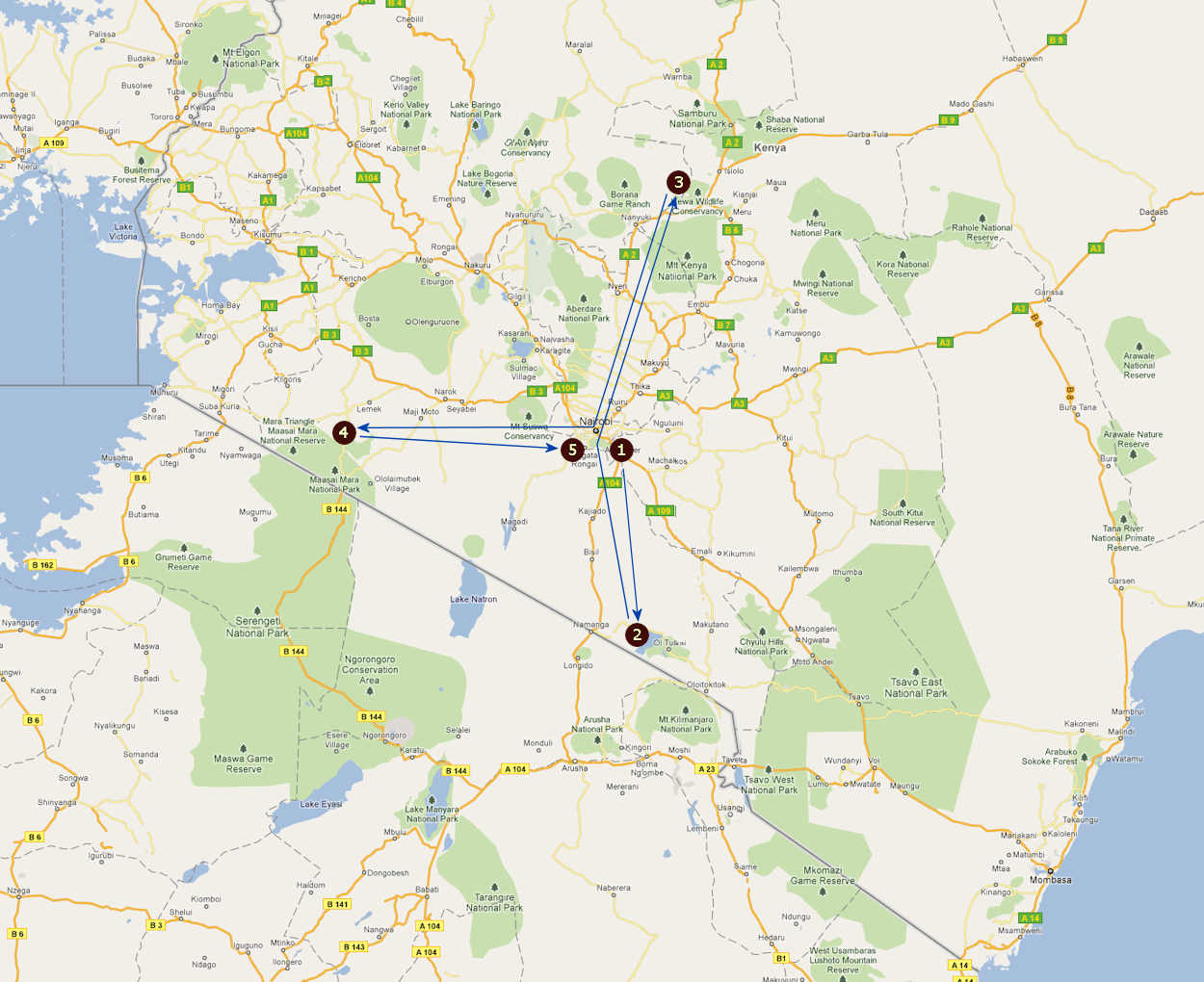 Route informatie Wellness Bush Retreats 10 daagse luxe fly-in safari Kenia
