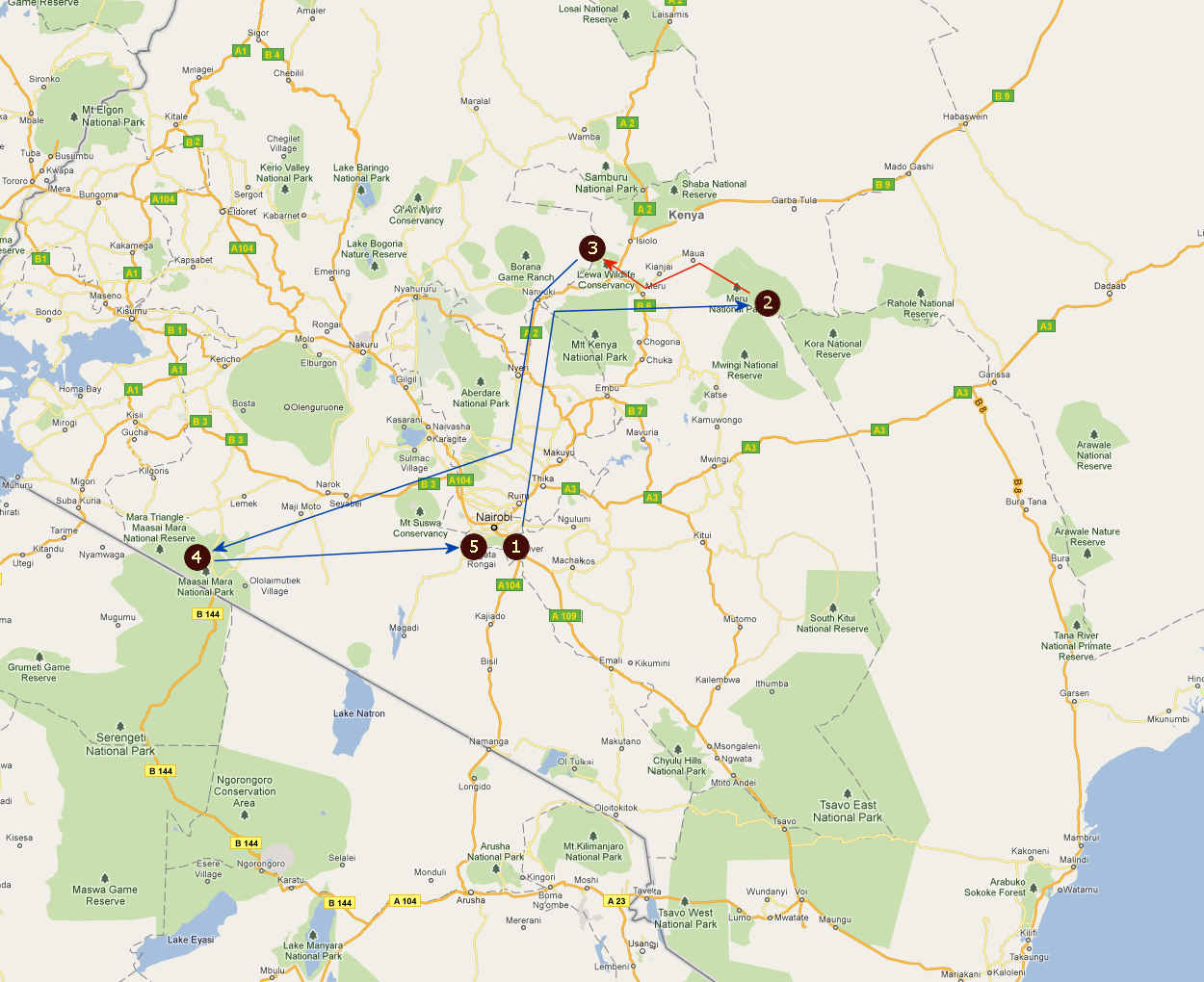 Route informatie Adamson's Footsteps 8 daagse luxe fly-in safari Kenia Route informatie Adamson's Footsteps 8 daagse luxe fly-in safari Kenia