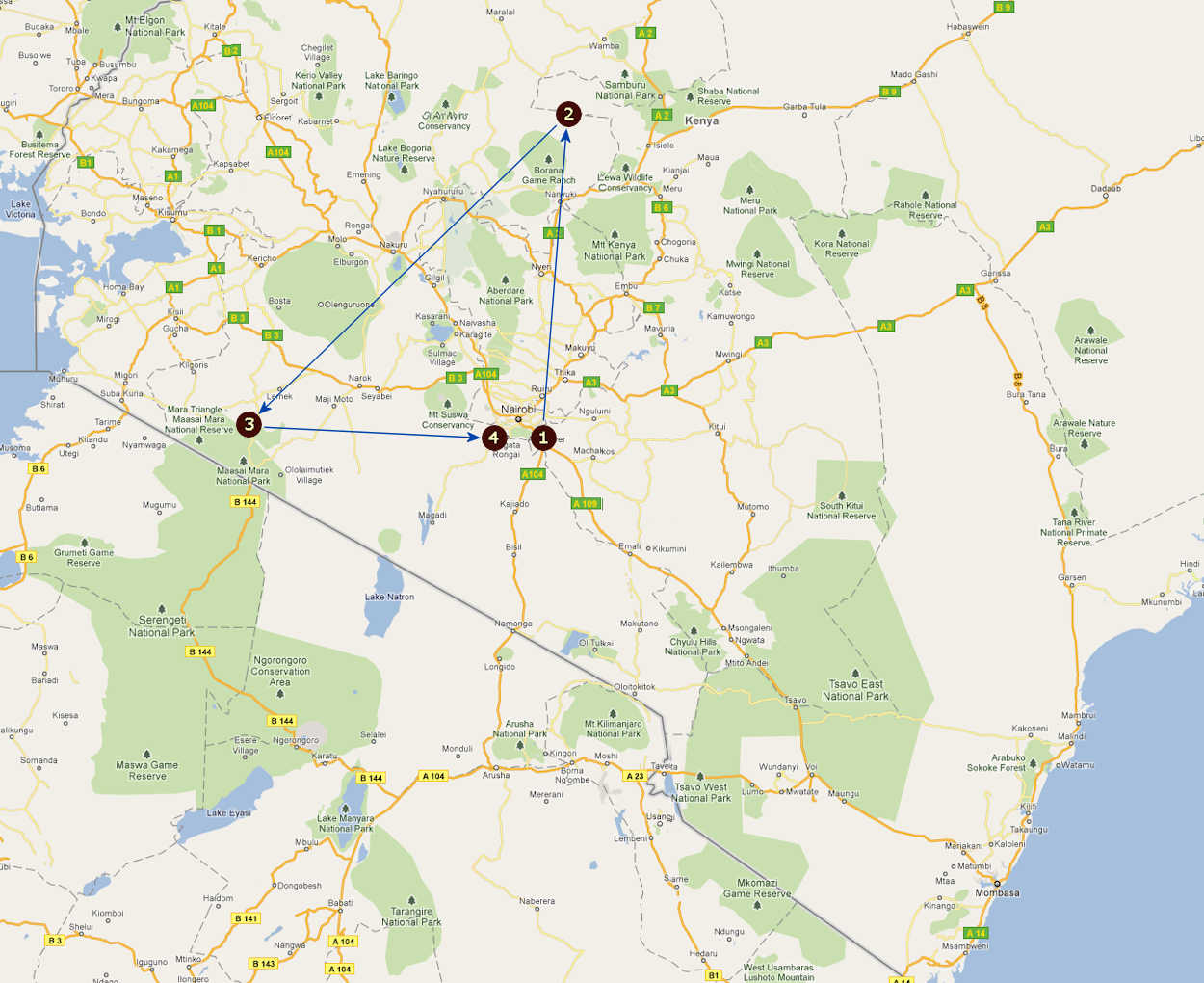 Route informatie Wilderness Adventure 7 daagse luxe rondreis Kenia Route informatie Wilderness Adventure 7 daagse luxe rondreis Kenia