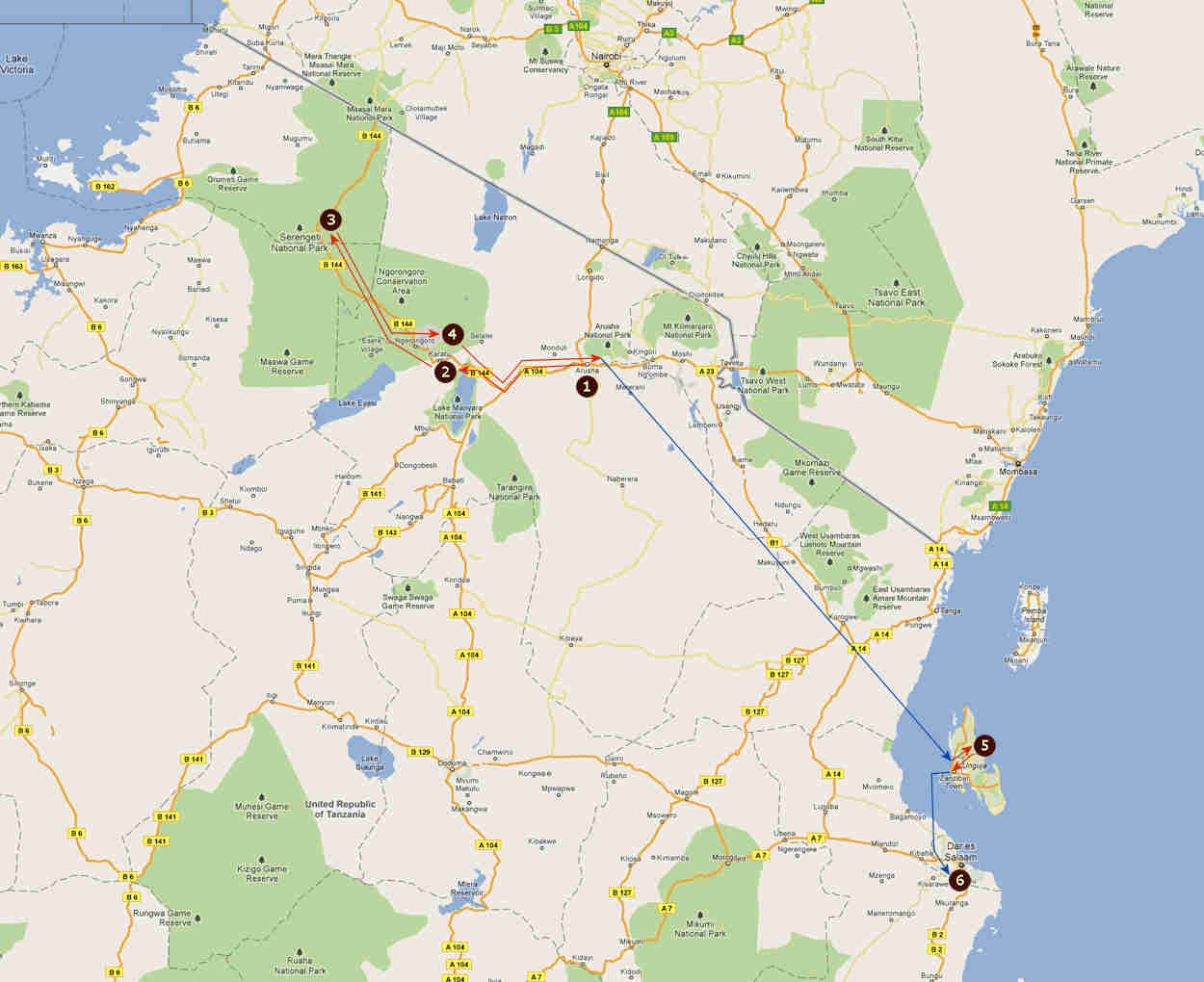Route informatie Bush & Beach Tanzania 12 daagse prive rondreis Tanzania Route informatie Bush & Beach Tanzania 12 daagse prive rondreis Tanzania