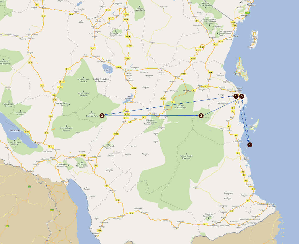 Route informatie Charming Tanzania 12 daagse fly-in safari Tanzania Route informatie Charming Tanzania 12 daagse fly-in safari Tanzania