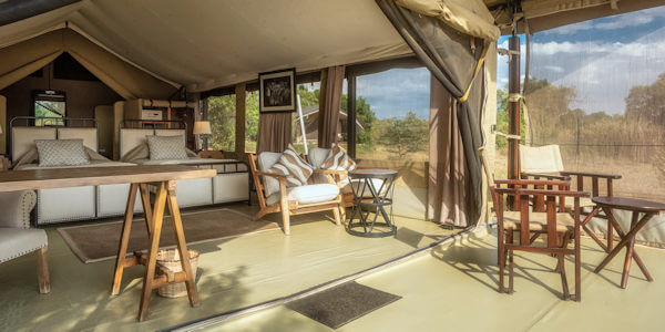 Entim Mara Camp safaritent met luifel, Masai Mara in Kenia