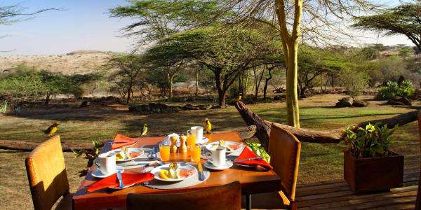 Lewa Safari Camp ranchhouse verandadek lunch, Lewa Downs in Kenia Lewa Safari Camp ranchhouse verandadek lunch, Lewa Downs in Kenia