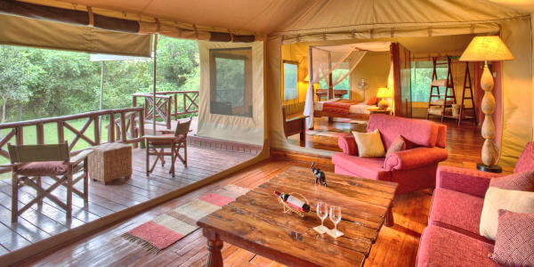 Mara Leisure Camp accommodatie familie jumbotent interieur, Masai Mara in Kenia Mara Leisure Camp accommodatie familie jumbotent interieur, Masai Mara in Kenia