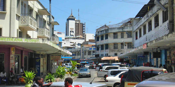 Levendige druk stadscentrum, Mombassa in Kenia Levendige druk stadscentrum, Mombassa in Kenia