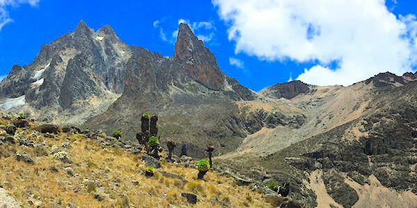 Mount Kenya Nationaal Park, point lenana is de één na hoogste piek van de mount kenya te bereiken op een meerdaagse trektocht.