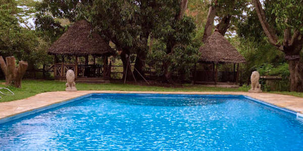 Mount Meru Game Lodge accommodatie zwembad met high-tea prieel, Arusha Nationaal Park in Tanzania Mount Meru Game Lodge accommodatie zwembad met high-tea prieel, Arusha Nationaal Park in Tanzania
