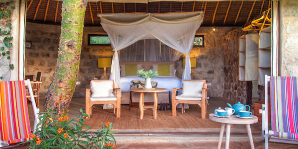 Ololo Safari Lodge accommodatie tented cottage interieur, Nairobi in Kenia Ololo Safari Lodge accommodatie tented cottage interieur, Nairobi in Kenia