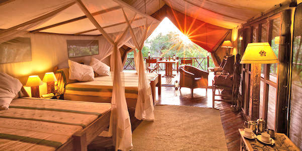 Rufiji River Camp inrichting classic tent, Nyerere Nationaal Park in Tanzania Rufiji River Camp inrichting classic tent, Nyerere Nationaal Park in Tanzania