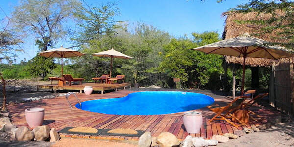Selous Impala Camp accommodatie zwembad met poolbar, Nyerere Nationaal Park in Tanzania Selous Impala Camp accommodatie zwembad met poolbar, Nyerere Nationaal Park in Tanzania