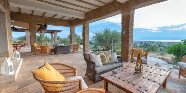 Ziwani Lodge lounge veranda, Lake Eyasi in Tanzania Ziwani Lodge lounge veranda, Lake Eyasi in Tanzania